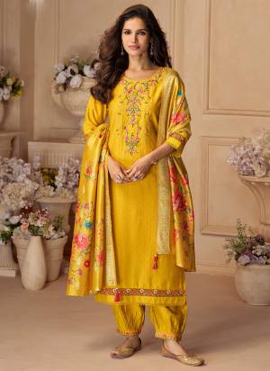 Attrective These Beautiful Looking Readymade Suits.These Top And Bottom Are Viscose Silk And Dupatta Are Organza Fabricated.Its Beautified  With Disigner Embroidery,Hand Work And Woven Disigner Printed Dupatta.