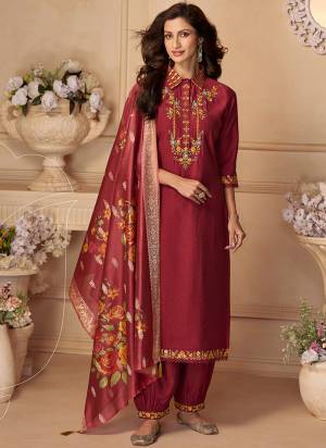 Attrective These Beautiful Looking Readymade Suits.These Top And Bottom Are Viscose Silk And Dupatta Are Organza Fabricated.Its Beautified  With Disigner Embroidery,Hand Work And Woven Disigner Printed Dupatta.