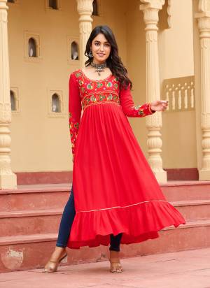 Looking These Beautiful Navratri Readymade Kurti.These Kurti is Fabricated On Rayon.Its Beautified With Designer Kutchi Gamthi Embroidery Work.