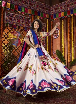 Attrective These Navratri Special Lehenga Choli in Fine Colored.These Lehenga Are Gajji Silk And Blouse Are Art Silk And Dupatta Are Fabricated On Viscose Cotton.Its Beautified With Digital Printed,Designer Multy Thread,Mirror Embroidery Work.