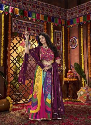 Attrective These Navratri Special Lehenga Choli in Fine Colored.These Lehenga Are Gajji Silk And Blouse Are Viscose Cotton And Dupatta Are Fabricated On Satin Silk.Its Beautified With Digital Printed,Designer Multy Thread,Mirror Embroidery Work.