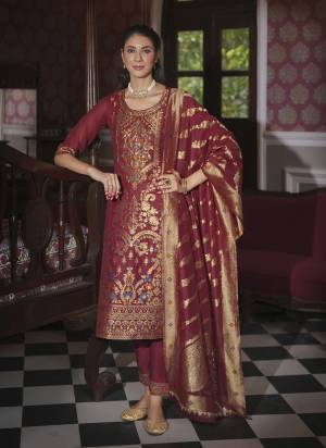 Garb These Beautiful Looking Readymade Suits.These Top Are Banarasi Silk And Bottom Are Soft Silk And Dupatta Are Banarasi Silk Fabricated.Its Beautified With Wevon Jacquard Designer,Hand Work.