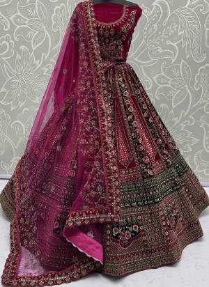 For A Fancy Designer Look,Grab These Lehenga Choli With 2 Dupatta in Fine Colored.These Lehenga And Choli Are Velvet And Dupatta Are Fabricated On Soft Net & Velvet Pair.Its Beautified With Designer Sequance,Mirrar,Dori,Multy Thread Embroidery With Zarkan Diamond Work. 