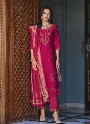 Attractive These Beautiful Looking Readymade Suits.These Top Are Viscose And Bottom Are Viscose And Dupatta Are Jacquard Silk Fabricated.Its Beautified With Designer Embroidery,Hand Work And Woven Jacquard Dupatta.