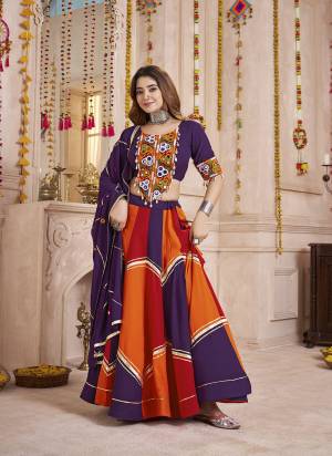 Attrective These Navratri Special Lehenga Choli in Fine Colored.These Lehenga Are Viscose Cotton And Blouse Are Viscose Cotton And Dupatta Are Fabricated On Viscose Cotton.Its Beautified With Designer Multy Thread,Mirror Embroidery,Hand Work.