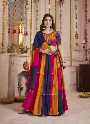 Garb These Navratri Special Lehenga Choli in Fine Colored.These Lehenga Are Viscose Cotton And Blouse Are Viscose Cotton And Dupatta Are Fabricated On Viscose Cotton.Its Beautified With Designer Kutchi Patch,Mirror Work.