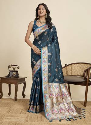 Looking This Party Wear Two Tone Saree Paired With Blouse.This Saree And Blouse Are Two Tone Satin Silk Fabric With Wevon Meenakari Designer. Buy This Pretty Saree Now.
