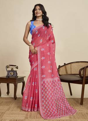 Looking This Party Wear  Saree Paired With Blouse.This Saree And Blouse Are Linen Fabricated With Wevon Jari Border With Designer Digital Printed. Buy This Pretty Saree Now.