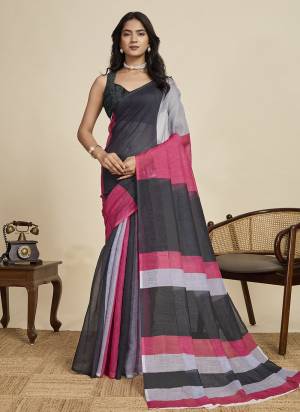 Looking This Party Wear  Saree Paired With Blouse.This Saree And Blouse Are Linen Fabricated With Wevon Jari Border With Designer Digital Printed. Buy This Pretty Saree Now.