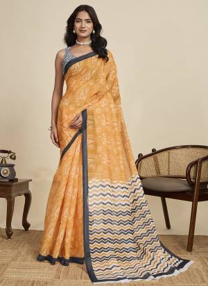 Looking This Party Wear  Saree Paired With Blouse.This Saree And Blouse Are Linen Fabricated With Wevon Jari Border With Designer Digital Printed. Buy This Pretty Saree Now.