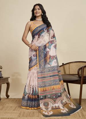 Looking This Party Wear  Saree Paired With Blouse.This Saree And Blouse Are Linen Fabricated With Wevon Jari Border With Designer Digital Printed. Buy This Pretty Saree Now.
