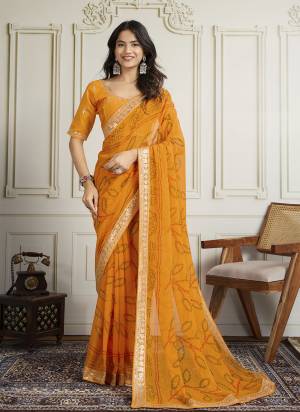 Attrective These Party Wear Saree in Fine Colored.These Saree Are Georgette And Blouse is Art Silk Fabricated.Its Beautified With Bandhani Printed With Embroidery Work Lace Border And Blouse.