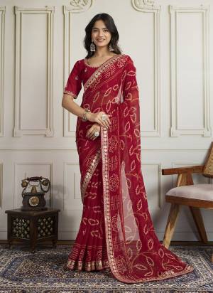 Attrective These Party Wear Saree in Fine Colored.These Saree Are Georgette And Blouse is Art Silk Fabricated.Its Beautified With Bandhani Printed With Embroidery Work Lace Border And Blouse.