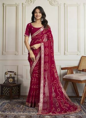 Attrective These Party Wear Saree in Fine Colored.These Saree Are Georgette And Blouse is Art Silk Fabricated.Its Beautified With Bandhani Printed With Embroidery Work Lace Border And Blouse.