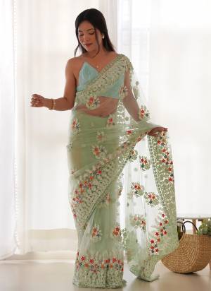 Attractive These Party Wear Saree in Fine Colored.These Saree Are Butterfly Net And Blouse is Butterfly Net Fabricated.Its Beautified With Designer Multy Thread,Aari Embroidery,Stone Work.