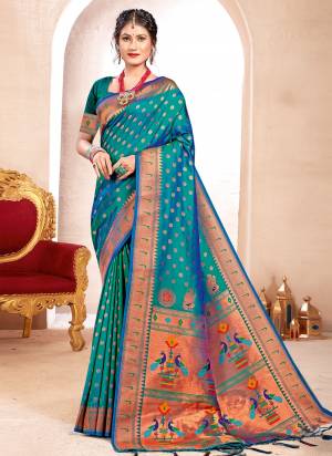 Attractive These Fastive And Party Wear Saree in Fine Colored.These Saree And Blouse is Fabricated On Paithani Silk.Its Beautified With Heavy Woven Meenakari Designer.