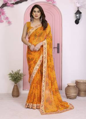 Garb These Party Wear Saree in Fine Colored.These Saree Are Georgette And Blouse is Art Silk Fabricated.Its Beautified With Bandhani Printed Designer With Embroidery Work Lace Border.