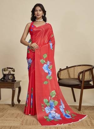 Looking This Party Wear  Saree Paired With Blouse.This Saree And Blouse Are Chinon Fabricated With Designer Printed. Buy This Pretty Saree Now.