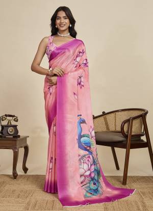 Looking This Party Wear  Saree Paired With Blouse.This Saree And Blouse Are Chinon Fabricated With Designer Printed. Buy This Pretty Saree Now.