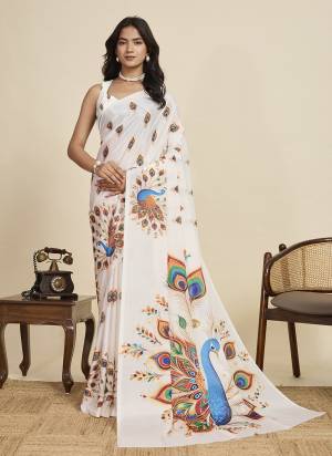 Looking This Party Wear  Saree Paired With Blouse.This Saree And Blouse Are Chinon Fabricated With Designer Printed. Buy This Pretty Saree Now.