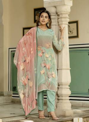 Attractive These Designer Readymade Suit in Fine Colored Pair With Bottom And Dupatta.These Top And Dupatta Are Fabricated On Natural Crepe Pair With Viscose Santoon Bottom.Its Beautified With Designer Digital Printed With Hand Work.