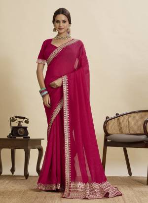 Garb This Party Wear  Saree Paired With Blouse.This Saree Are Vichitra Silk And Blouse Are Art Silk Fabricated With Designer Embroidery Work Lace Border. Buy This Pretty Saree Now.