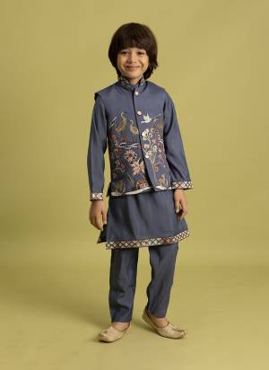 Attrective These Party Wear Readymade Kids Wear Kurta Payjama With Jacket Pair in Fine Colored.These Kurta Payjama And Jacket Are Viscose Silk Fabricated on Pair.Its Beautified With Designer Multy Thread,Sequance Embroidery Work.