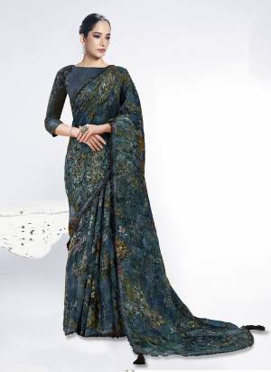 Look Attractive These Designer Party Wear Saree in Fine Colored.These Saree Are Brosso And Blouse Raw Silk is Fabricated.Its Beautified Embroidery With Stone Hand  Work Desiger With Digital Printed.