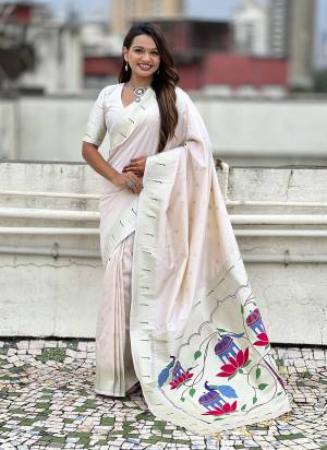 Attractive These Party Wear Saree in Fine Colored.These Saree And Blouse is Fabricated On Paithani Silk.Its Beautified With Weaving Silver Jari, Meenakari Peacock Designer.