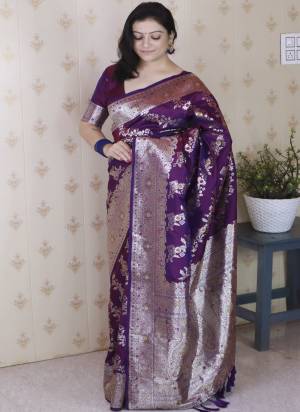 Looking These Party Wear Saree in Fine Colored.These Saree And Blouse is Fabricated On Banarasi Silk.Its Beautified With Weaving Silver Jari Designer.
