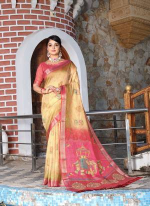 Look These Fastive Saree in Fine Colored.These Saree Are Cotton Shimmer And Blouse is Fabricated On Cotton Shimmer Pair.Its Beautified With Wevon Jari Border With Designer Printed.
