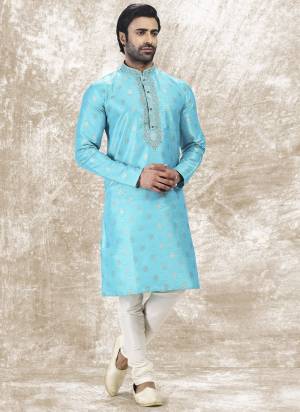 Looking These Party Wear Mans Wear Kutra Payjama wearing this fashionable. These Kurta Are Jacquard Silk And Payjama Art Silk finest Fabriced With Woven Designer With Thread Embroidery Work.