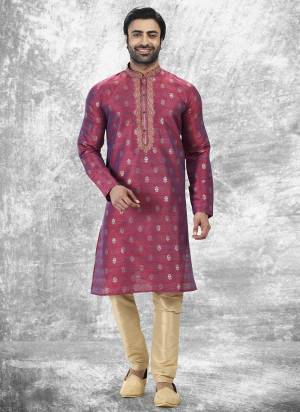 Looking These Party Wear Mans Wear Kutra Payjama wearing this fashionable. These Kurta Are Jacquard Silk And Payjama Art Silk finest Fabriced With Woven Designer With Thread Embroidery Work.