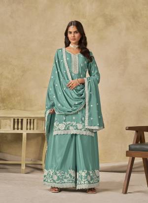 Looking These Beautiful Party Wear Fine Color Plazzo Suits.These Top Are Chinon And Dupatta Are Chinon And Bottom Chinon Fabricated.Its Beautified With Designer Embroidery Work.