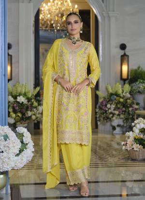 Garb These Party Wear Designer Plazzo Style Suits in Fine Colored Pair With Dupatta.These Top Are Chinon And Dupatta Are Fabricated On Chinon Pair With Chinon Bottom.Its Beautified With Heavy Designer Embroidery Work.