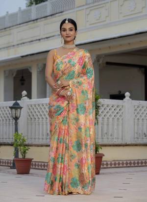 Attractive These Party Wear Ready To Wear Saree in Fine Colored.These Saree is Fabricated On Chinon Pair With Chinon Blouse.Its Beautified Designer Digital Printed With Mirror Cut Work  Border.
