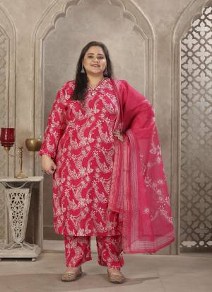 Attrective These Beautiful Looking Readymade Big Size Suits.These Top And Bottom Are Lichi Viscose And Dupatta Fabricated On Linen Jacquard.Its Beautified With Designer Printed With Hand Work.