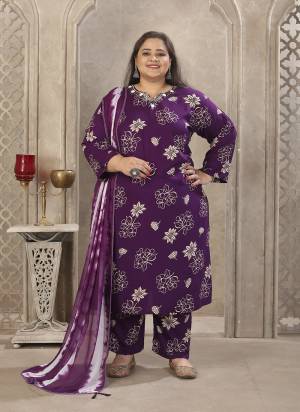 Attrective These Beautiful Looking Readymade Big Size Suits.These Top And Bottom Are Rayon And Dupatta Fabricated On Nazmeen.Its Beautified With Designer Printed With Hand Work.