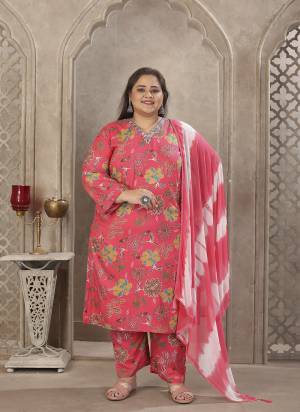 Attrective These Beautiful Looking Readymade Big Size Suits.These Top And Bottom Are Rayon And Dupatta Fabricated On Nazmeen.Its Beautified With Designer Printed With Hand Work.