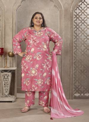 Attrective These Beautiful Looking Readymade Big Size Suits.These Top And Bottom Are Rayon And Dupatta Fabricated On Nazmeen.Its Beautified With Designer Printed With Hand Work.