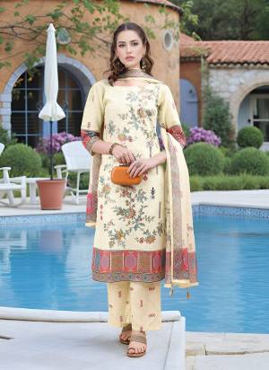 Attrective These Beautiful Looking Readymade Suits.These Top And Bottom Are Linen And Dupatta Are Tabby Chiffon Fabricated.Its Beautified  With Disigner Digital Foil Printed.