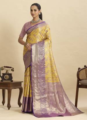 Attractive This Party Wear Saree Paired With Blouse.This Saree And Blouse Are Silk Fabric With Heavy Woven Jari Designer. Buy This Pretty Saree Now.
