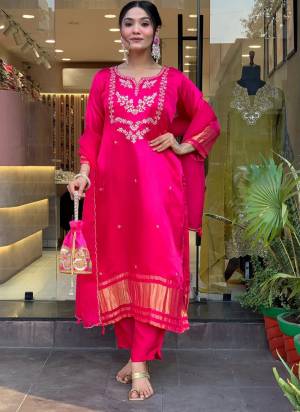 Looking These Suit in Fine Colored Pair With Bottom And Dupatta.These Top Are Viscose Silk And Bottom Are Fabricated On Cotton Pair With Chanderi Dupatta.Its Beautified With Designer Embroidery Work,Lagdi Patta.