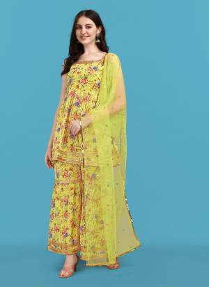 Looking These Beautiful Party Wear Readymade Sharara Suits With Dupatta.These Suit is Fabricated On Top And Bottom Are Georgette And Net Dupatta .Its Beautified With Designer Printed, Embroidery Work.