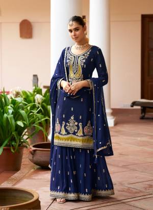 Looking These Designer Plazzo Suit in Fine Colored Pair With Bottom And Dupatta.These Top And Bottom Are Fabricated On Chinon Pair With Chinon Dupatta.Its Beautified With Designer Heavy Embroidery Work.