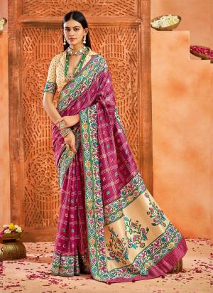 Attrective These Party Wear Saree in Fine Colored.These Saree Are Velvet Tussar Silk And Blouse is Fabricated On Velvet Tussar Silk Pair.Its Beautified With Designer Paithani Pallu With Ghatchola Printed.