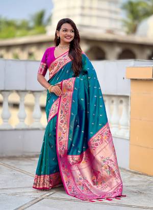Attractive These Party Wear Saree in Fine Colored.These Saree Are Paithani Silk And Blouse is Fabricated On Paithani Silk.Its Beautified With Weaving Jacquard Meenakari Designer.