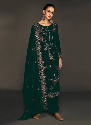 Attractive These Party Wear Semi Stitched Plazzo Suit in Fine Colored Pair With Dupatta.These Top Are Velvet And Bottom Are Santoon And Dupatta Are Chinon And Pair With Santoon Inner.Its Beautified With Designer Multy Thread Embroidery Work.