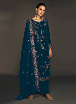 Attractive These Party Wear Semi Stitched Plazzo Suit in Fine Colored Pair With Dupatta.These Top Are Velvet And Bottom Are Santoon And Dupatta Are Chinon And Pair With Santoon Inner.Its Beautified With Designer Multy Thread Embroidery Work.