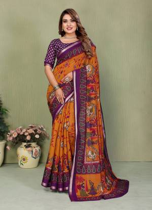 Looking These Party Wear Saree in Fine Colored.These Saree And Blouse is Fabricated On Mul Cotton.Its Beautified With Designer Kalamkari Printed.